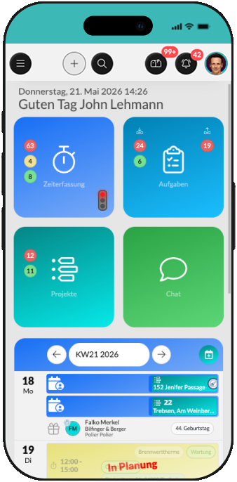 Cleandesk365 Dashboard im Browser auf dem Smartphone